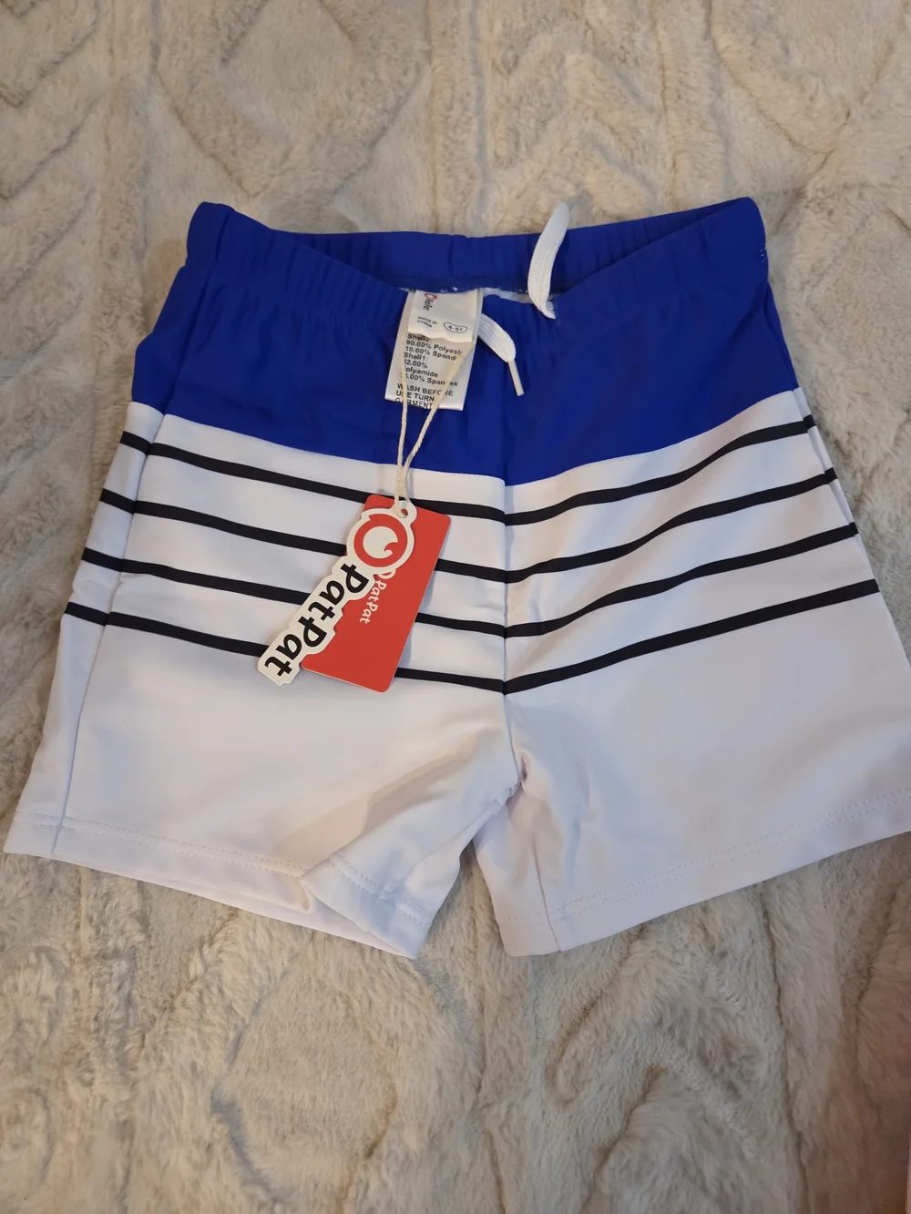 PatPat Royal Blue and White Striped Boys Swim Shorts Size 4-5Y Swimsuit Swimwear